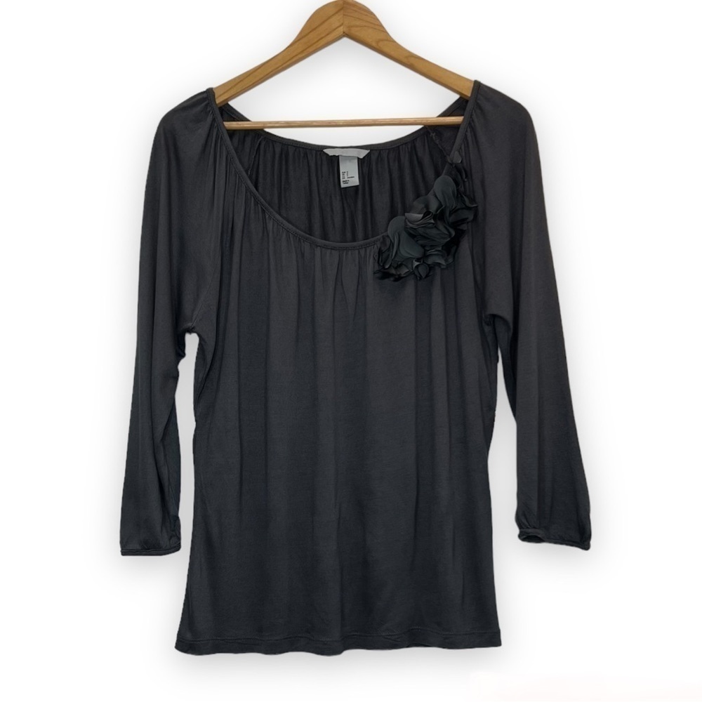 H&m Flower Corsage Blouse‎ Top Scoop Neck 3/4 Sleeves S Small